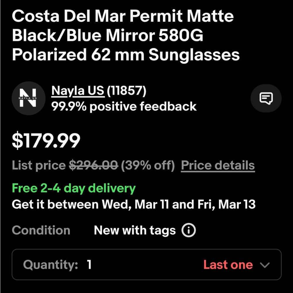 🕶️🌞COSTA Del Mar Permit Matte Black/Blue Mirror 580G Polarized 62mm Sunglasses🌞 - Picture 10 of 11
